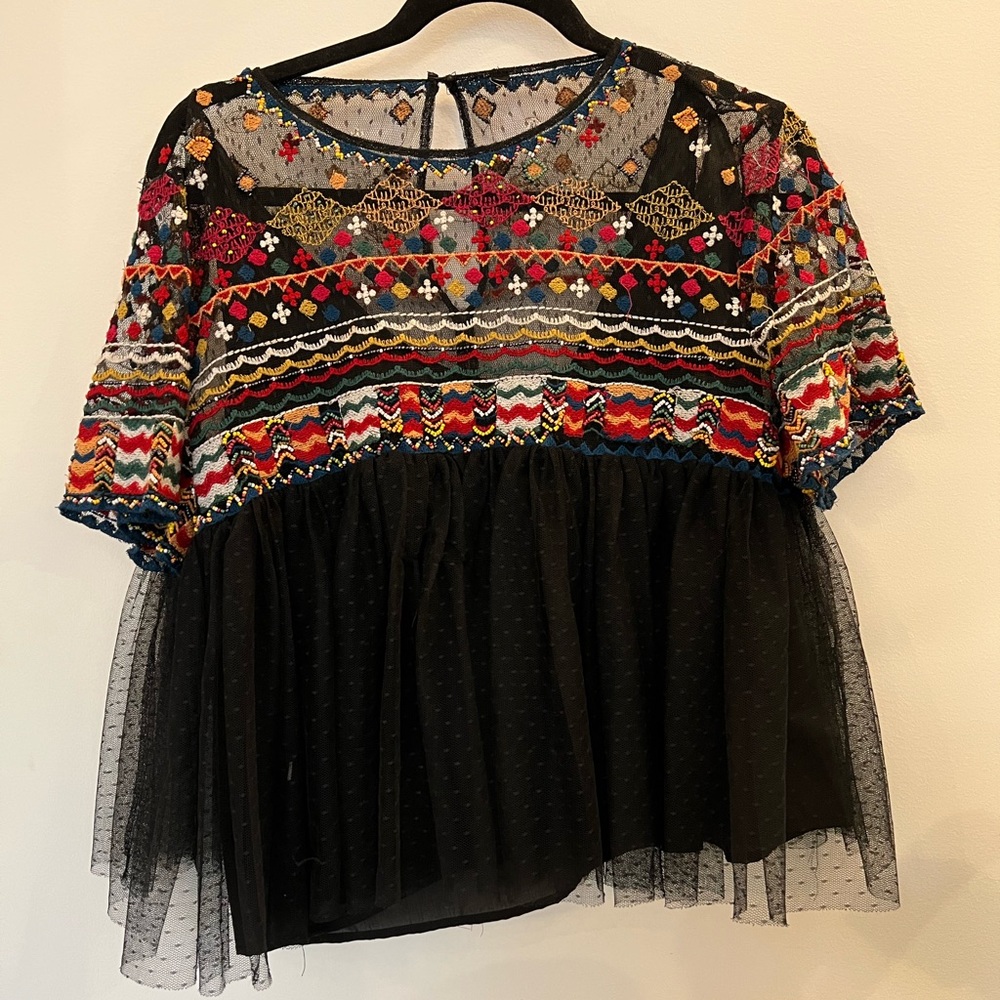 Embroidered and Beaded Black Blouse